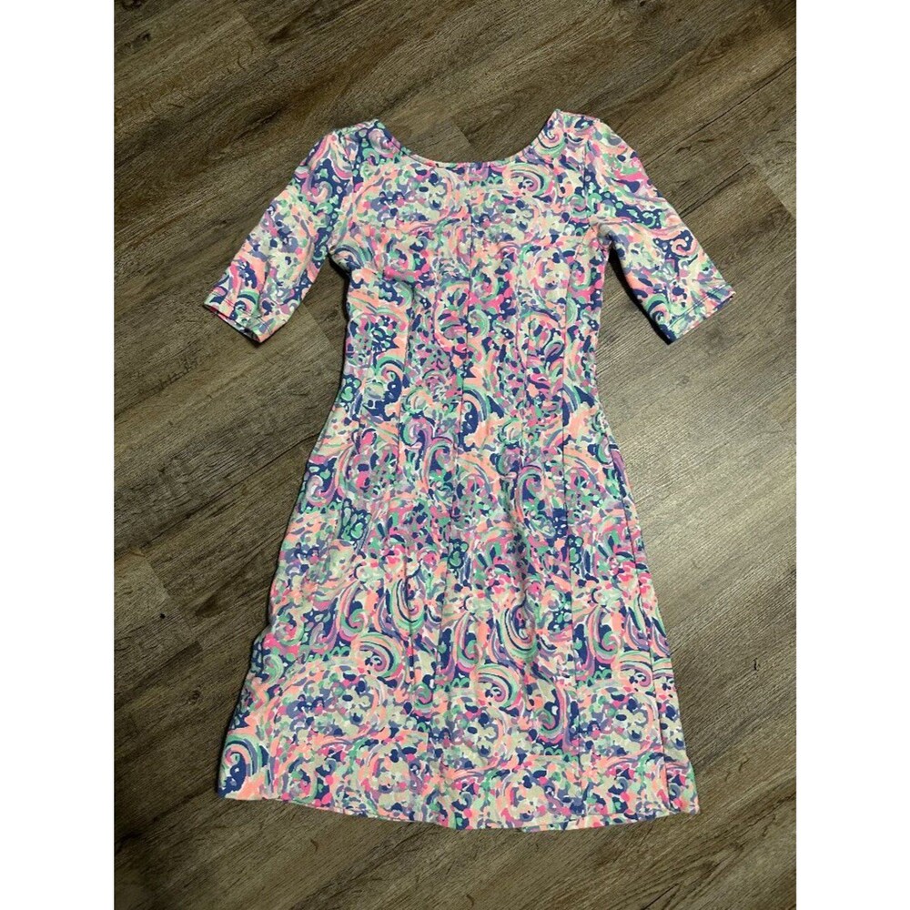 Lilly Pulitzer Celia Fit & Flare Dress XS Half Sleeve Pink Blue Paisley Cotton